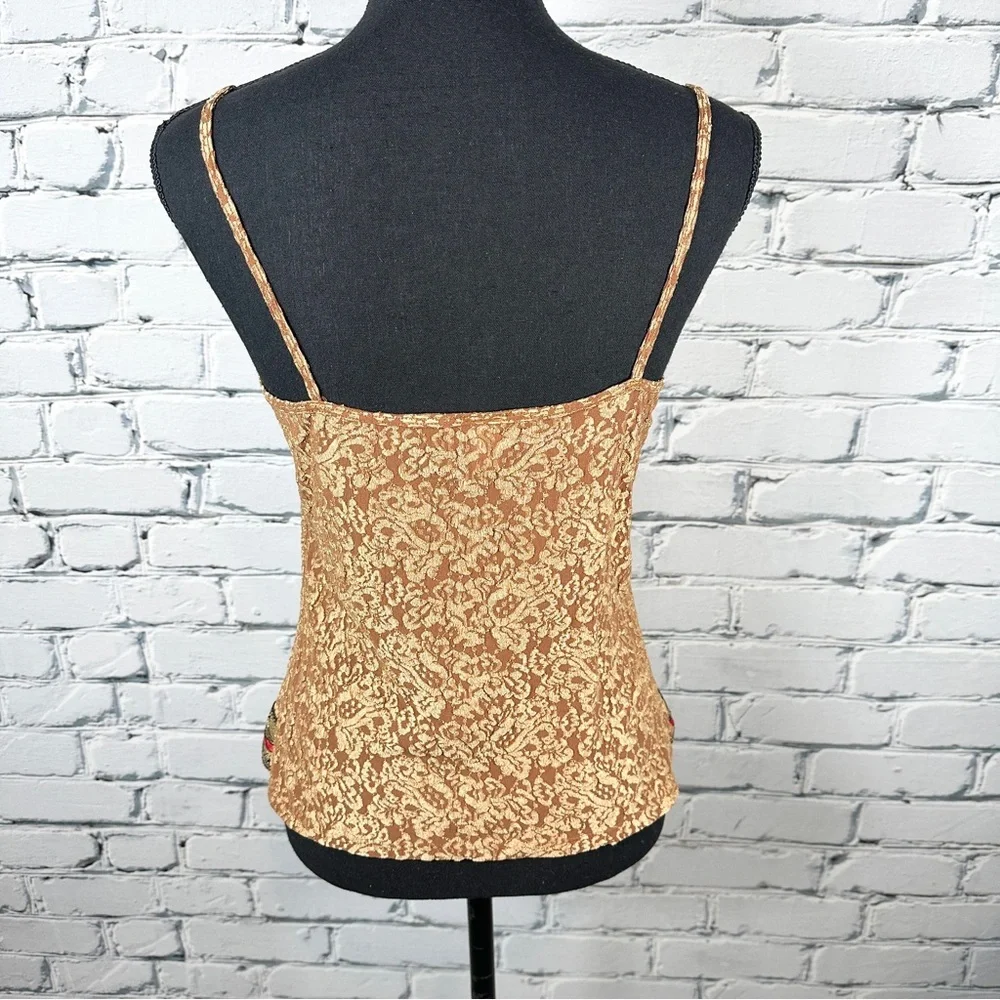 Moda International Tank Top Camisole Metallic Gold Rust Large Y2k Boho Fairycore